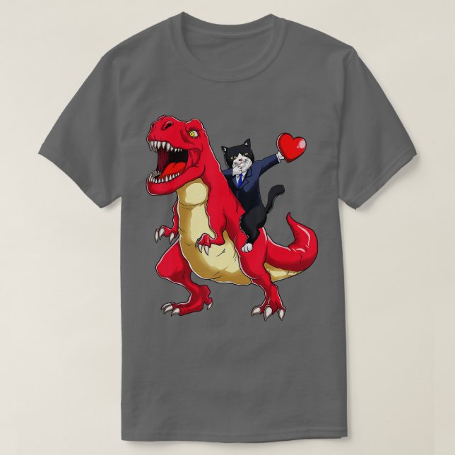 T-shirt Dabbing uxedo Chat équitation Dinosaure Valentines (Design devant)