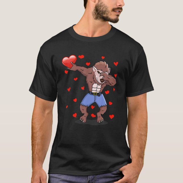 T-shirt Dabbing Werewolf Red Heart Love Valentines Day Lov (Devant)