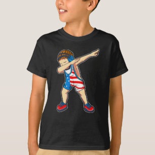 T-shirt Dabbing Wrestler Boy Wrestler US Drapeau