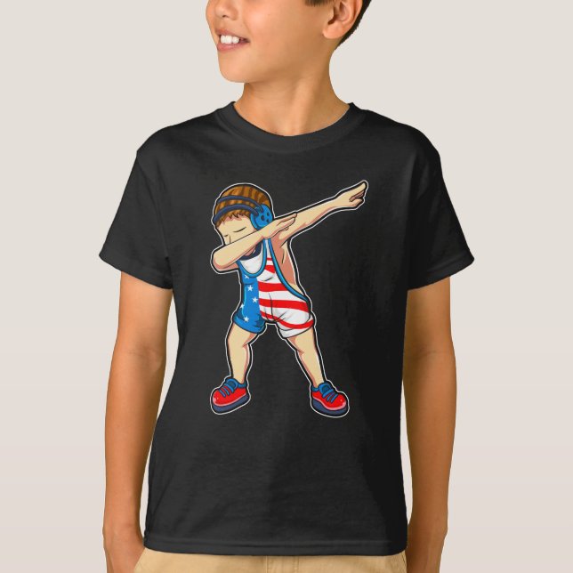 T-shirt Dabbing Wrestler Boy Wrestler US Drapeau (Devant)