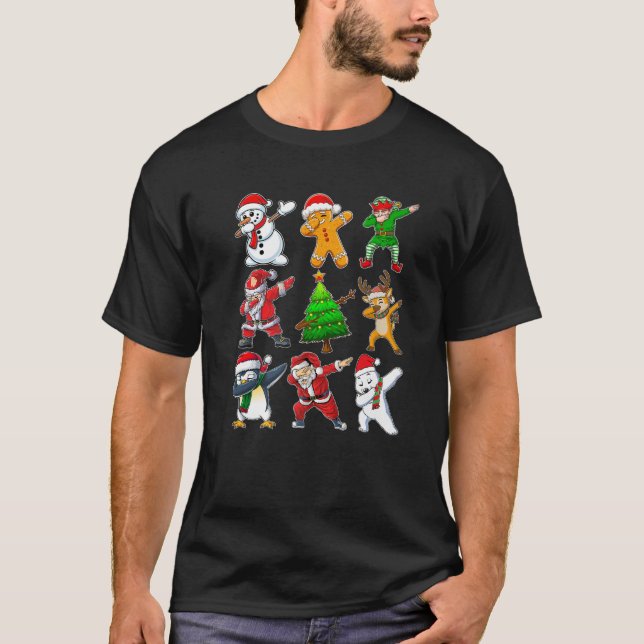 T-shirt Dabbing Xmas Tree Lights Santa Hat Reindeer Christ (Devant)