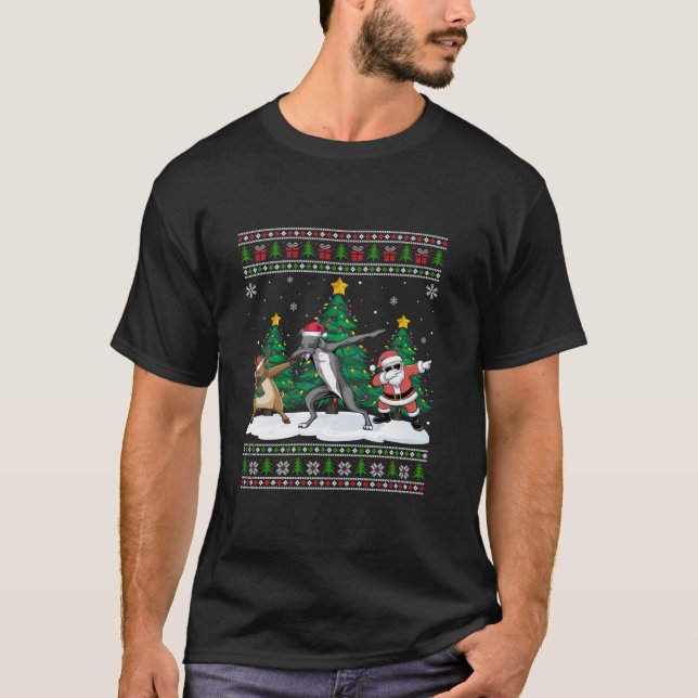 T-shirt Dabing Père Noël Reindeer Irish Wolfhound Dog Tree (Devant)