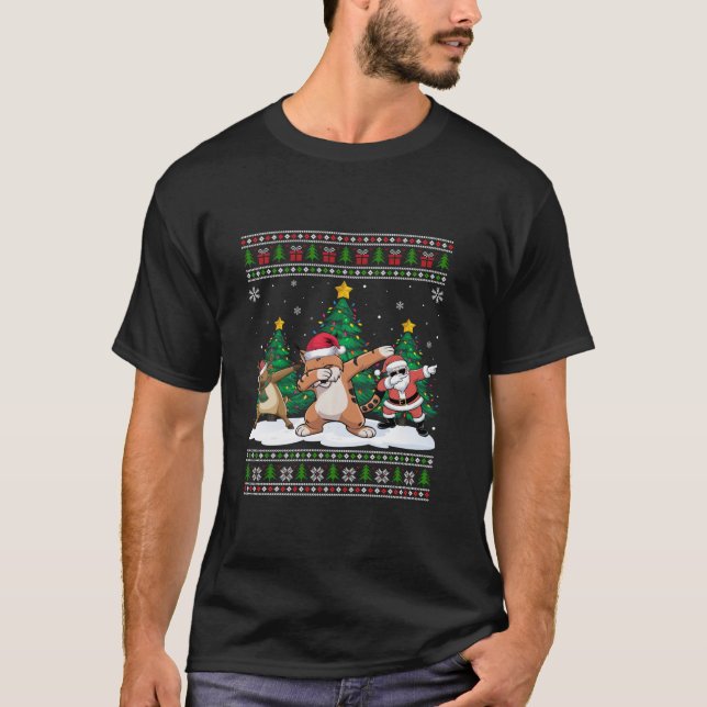 T-shirt Dabing Père Noël Reindeer Lynxes L'arbre éclaire X (Devant)