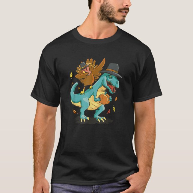 T-shirt Dabler La Turquie Sur Un Dinosaure Drôle Thanksgiv (Devant)