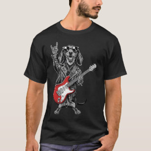 T-shirt Dachshound Jouant de la Guitare Rock Music Maman C