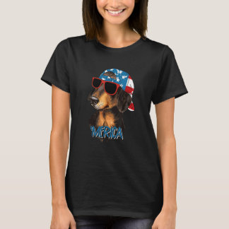 T-shirt Dachshund 4 juillet Merica Drapeau américain Sun