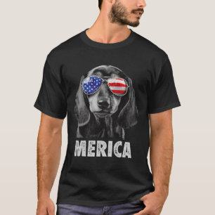 T-shirt Dachshund 4th of July Merica Men American Flag Sun