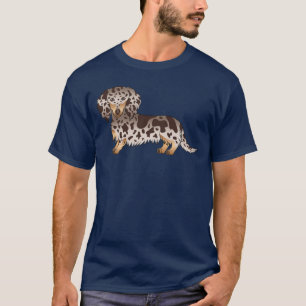 T-shirt Dachshund à poil long chocolat et panaché de tan