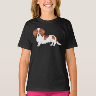 T-shirt Dachshund à poil long pie rouge dessin animé migno