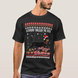 T-shirt Dachshund à travers la neige Noël Noël