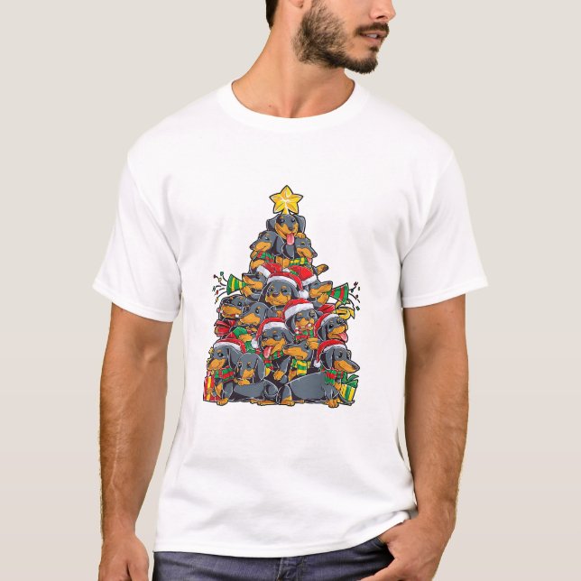 T-shirt Dachshund Arbre de Noël Chien Père Noël Xmas Garço (Devant)