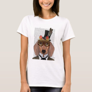 T-shirt Dachshund avec chapeau supérieur et lunettes