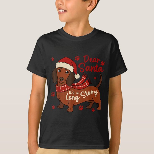 T-shirt Dachshund Chien Cher Père Noël C'est Une Longue Hi (Devant)