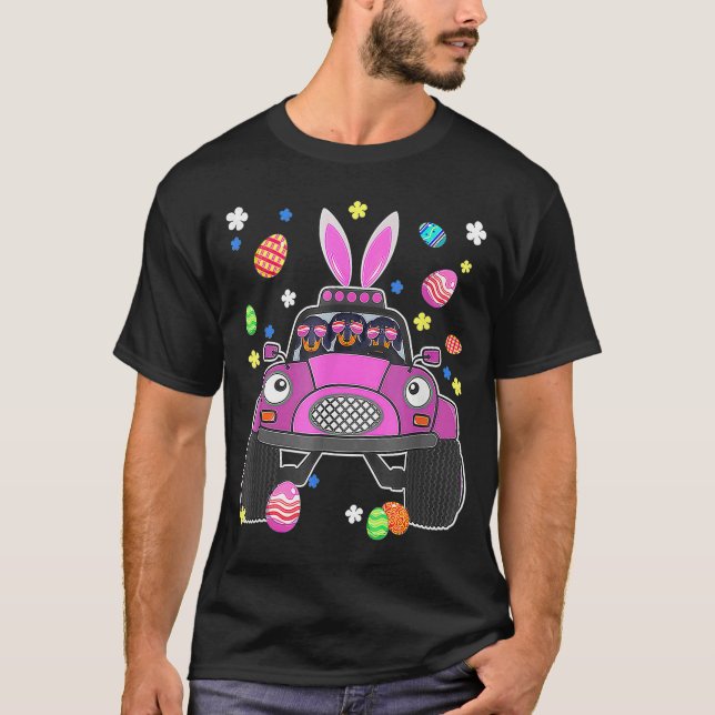 T-shirt Dachshund Chien équitation Bunny Monster Camion Pâ (Devant)