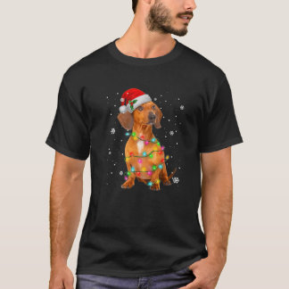 T-shirt Dachshund Chien Santa Chapeau Avec Lumières Neige 