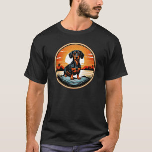 T-shirt Dachshund contre un Sunset Retro Vintage