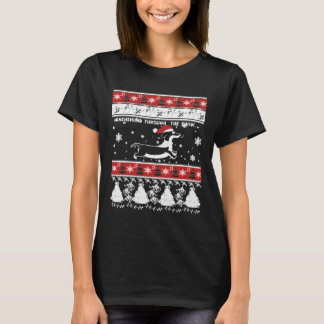 T-shirt Dachshund De Noël À Travers La Neige