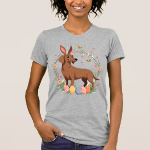 T-shirt Dachshund de Pâques vintage lapin chien avec œuf f