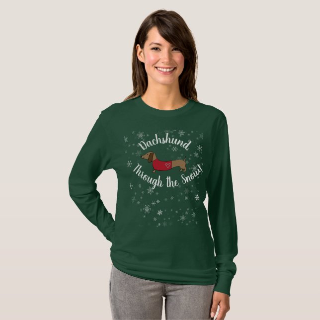 T-shirt Dachshund Doxie à travers la chemise de Noël de ne (Devant entier)