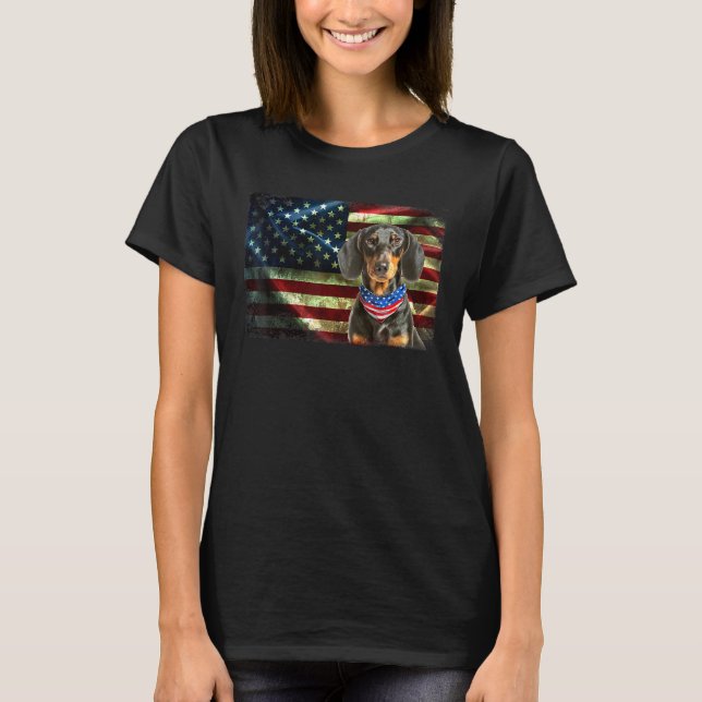 T-shirt Dachshund Drapeau Américain Hommes Femmes (Devant)