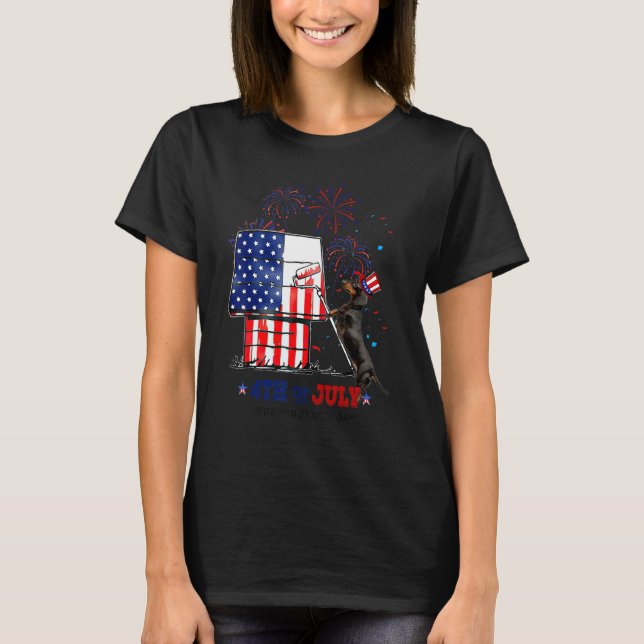 T-shirt Dachshund Fireworks American Flag Independence Day (Devant)