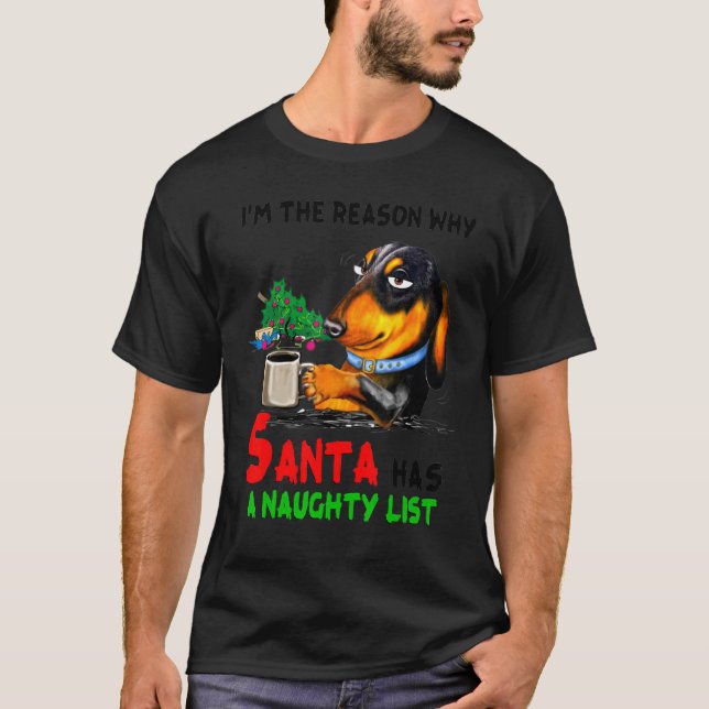 T-shirt Dachshund Je suis la raison pour laquelle Père Noë (Devant)