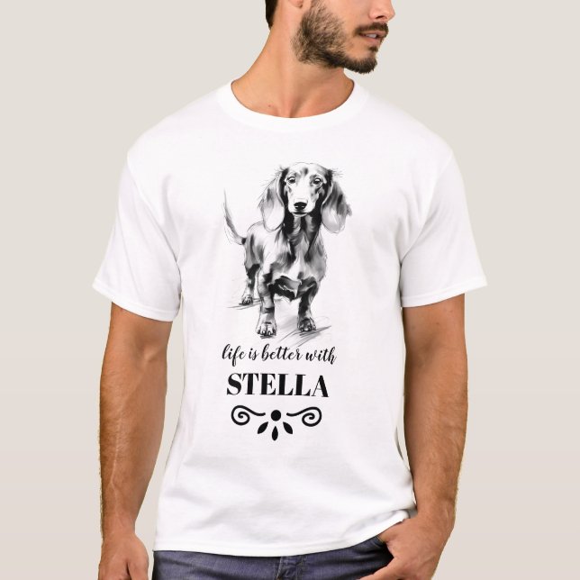 T-shirt Dachshund Life est meilleur avec le nom de chien p (Devant)