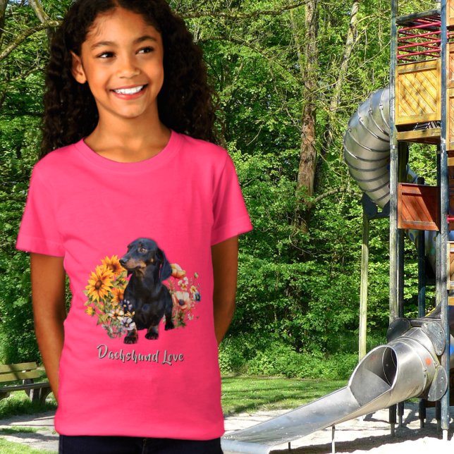 T-Shirt Dachshund Love Chien en Design Fleur sauvage (Créateur téléchargé)