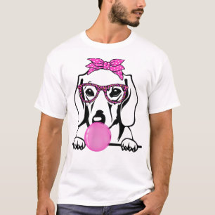 T-shirt Dachshund Maman avec bulle gomme lunettes bandana