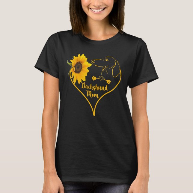 T-shirt Dachshund Maman avec Sunflower Heart Fête des mère (Devant)