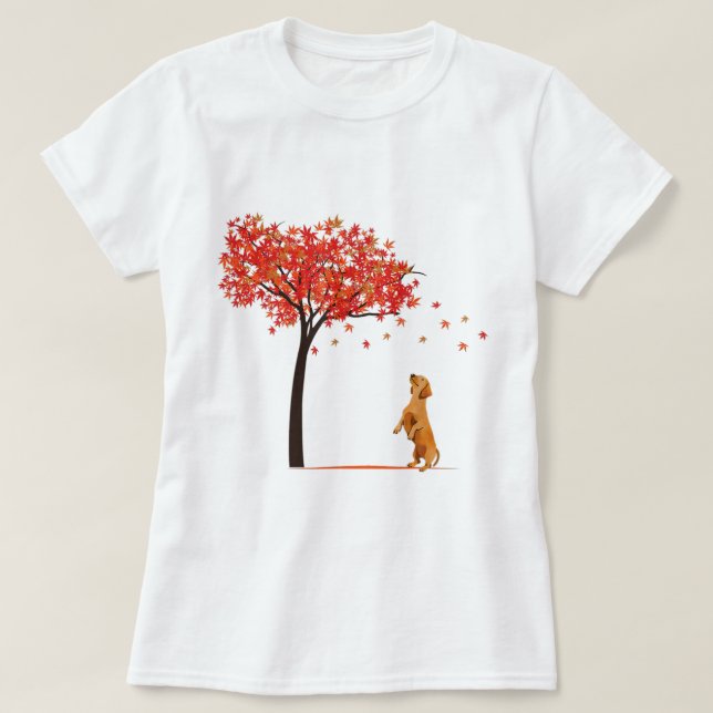 T-shirt Dachshund Maple Tree Thanksgiving Day mignon chien (Design devant)