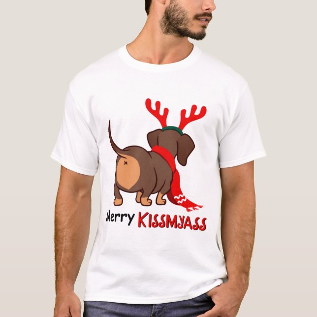 T-shirt Dachshund merry kissmyass xmas amant dachshund chi (Devant)