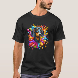 T-shirt Dachshund mignon dans des éclaboussures de peintur