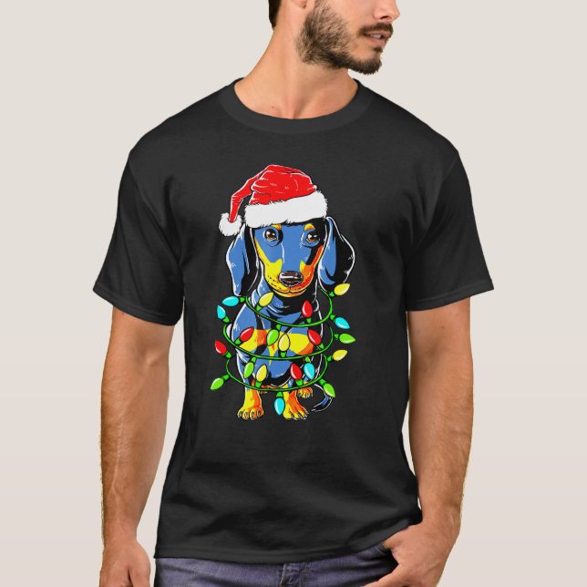 T-shirt Dachshund Père Noël Christmas Tree Lights Noël Gar (Devant)