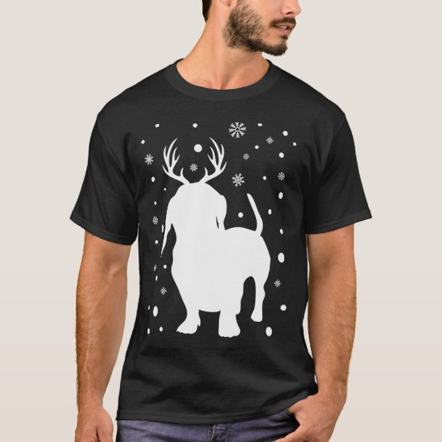 T-shirt Dachshund Reindeer Christmas Chien de race (Devant)
