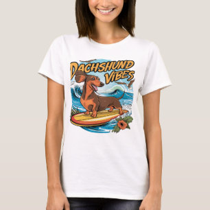 T-shirt Dachshund Riding Surf