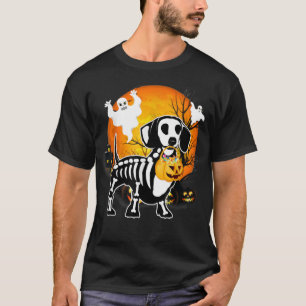 T-shirt Dachshund Skeleton Halloween Citrouille heureux