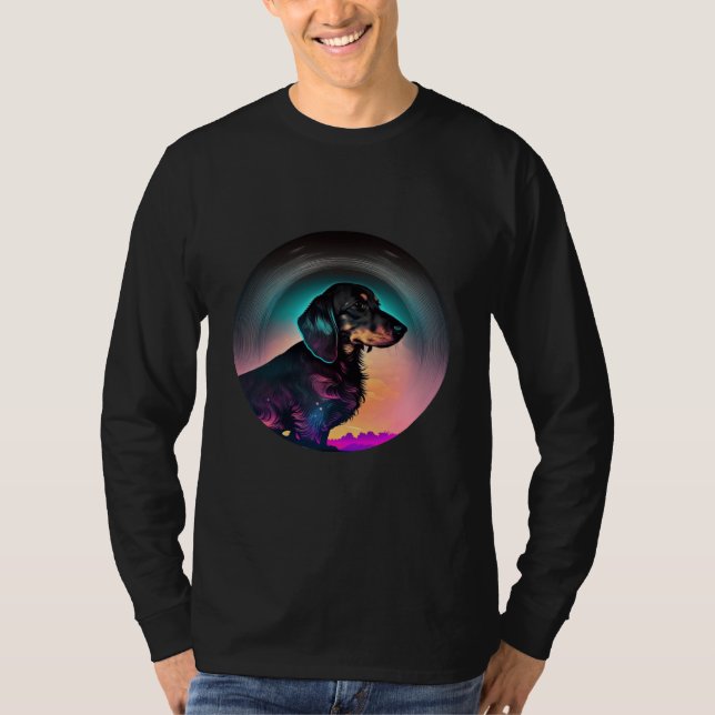 T-shirt Dachshund Synthwave 80s Retrowave Aesthetic  2 (Devant)
