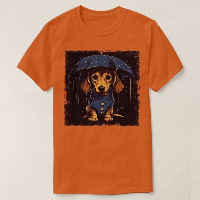 T-shirt Dachshund tenant un tout petit parapluie (Design devant)