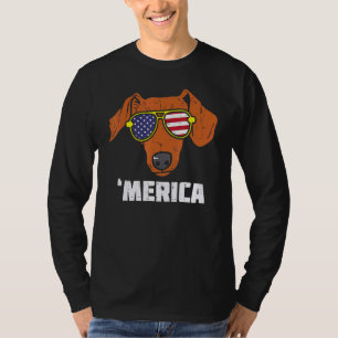T-shirt Dachshund Wiener Drapeau américain 4 juillet Fou