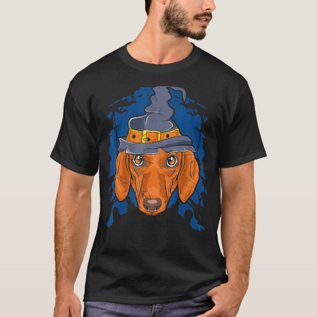 T-shirt Dachshund Witch Halloween Saucisse Wiener Chien (Devant)