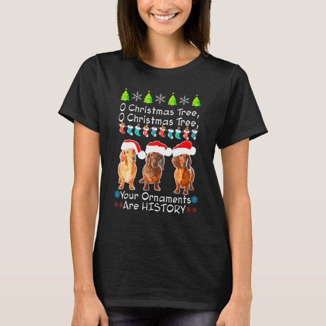 T-shirt Dachshunds Pajama de Noël Xmas Tree hiver (Devant)