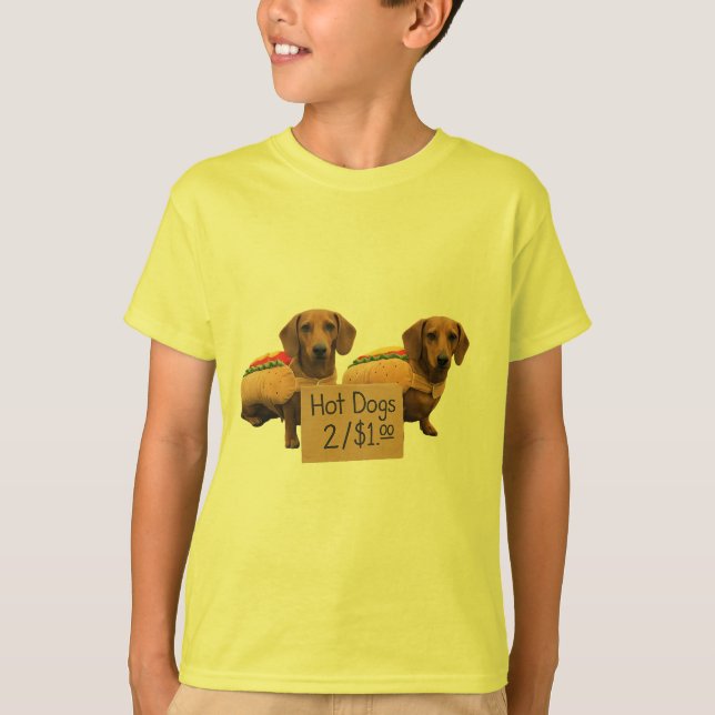 T-shirt Dachshunds sold as hot dogs (Devant)