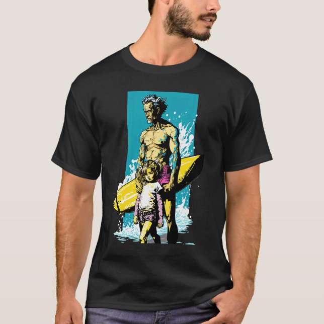 T-shirt Dad And Daughter Surfing Retro Pop Surfer Dad  1 (Devant)