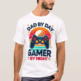 T-shirt Dad By Day Gamer By Night: Retro Sunset Controller
