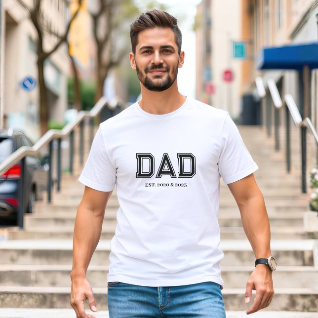 T-shirt Dad Established Simple Modern Typography White (Dad Established years design with popular block college style lettering - fully personalizable)