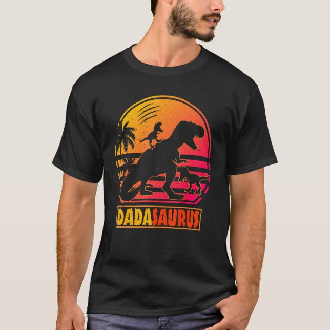 T-shirt Dada Dinosaur Dadasaurus 2 Two kids Xmas Men Fathe (Devant)
