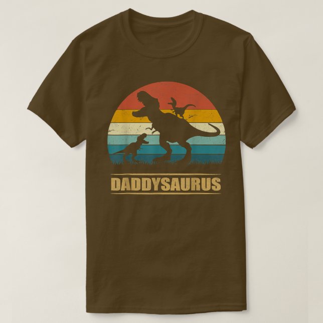 T-shirt Daddy Dinosaur Daddysaurus 2 enfants Fête des père (Design devant)