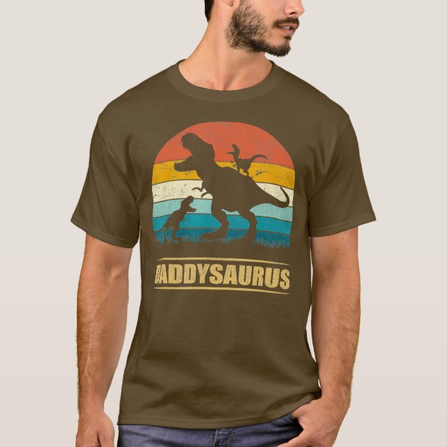 T-shirt Daddy Dinosaur Daddysaurus 2 enfants Fête des père (Devant)