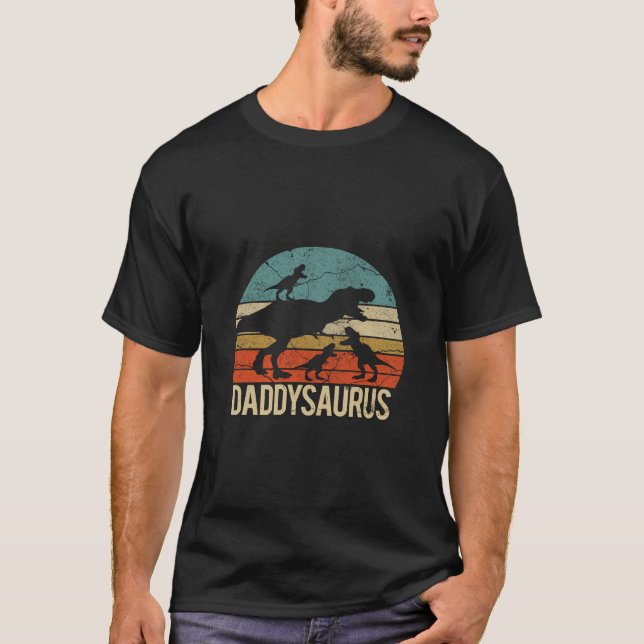 T-shirt Daddy Dinosaur Daddysaurus 3 Trois enfants Noël Ch (Devant)